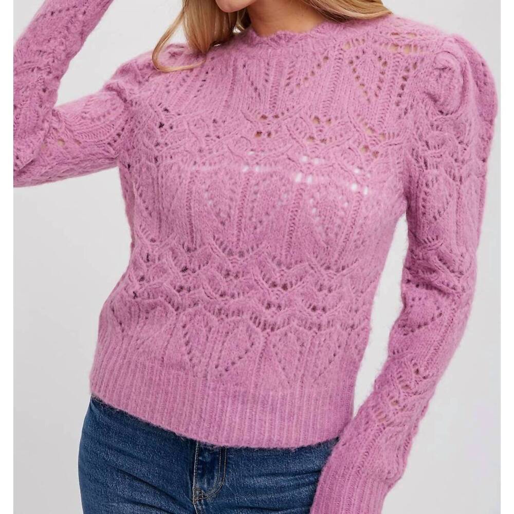 NEW BLUIVY puff sleeve pointelle pullover in rose - Picture 3 of 6